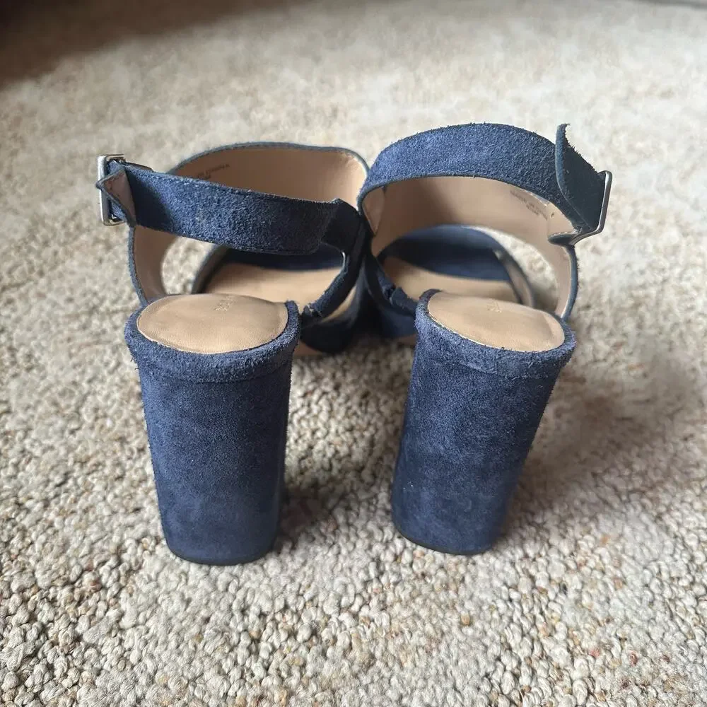 Banana Republic Blue Suede Block Heel Strappy Sandals Womens 6.5